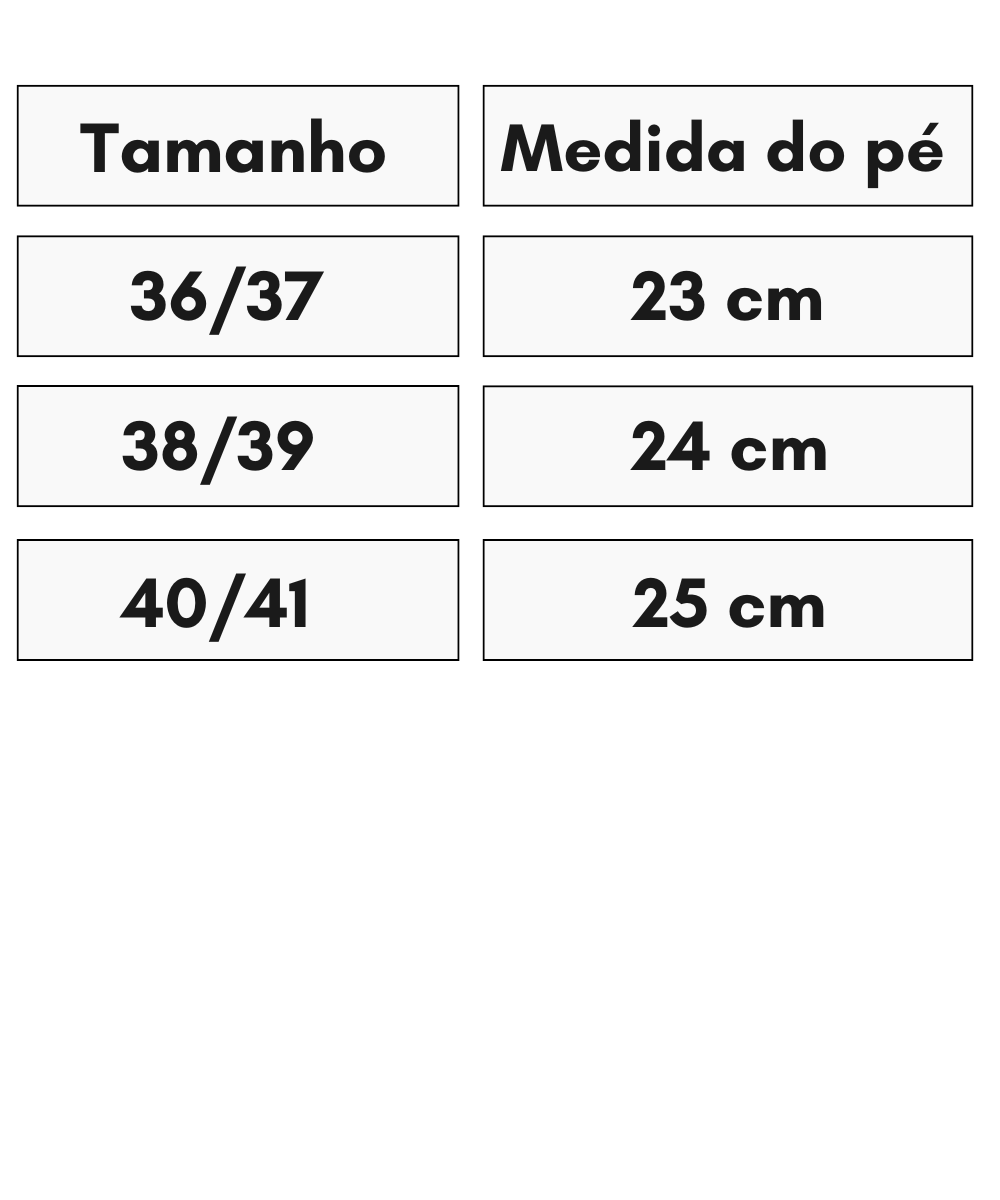 Tabela de Tamanhos